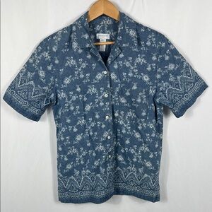 Vintage 90’s Jones New York Blue Denim Floral‎ Casual Shirt Women’s Medium